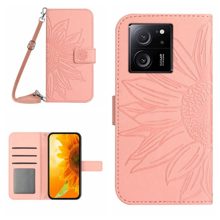 Skin Feel Sun Flower Embossed Flip Leather Phone Case with Lanyard, For Xiaomi Redmi 12 5G, For Xiaomi 13T / 13T Pro