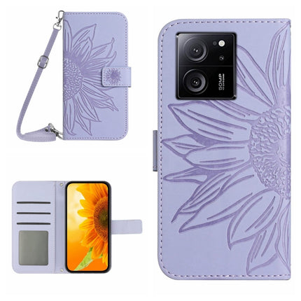 Skin Feel Sun Flower Embossed Flip Leather Phone Case with Lanyard, For Xiaomi Redmi 12 5G, For Xiaomi 13T / 13T Pro