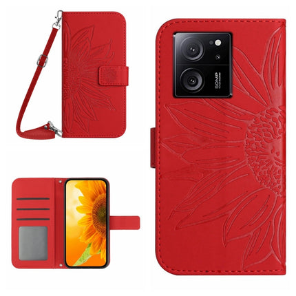 Skin Feel Sun Flower Embossed Flip Leather Phone Case with Lanyard, For Xiaomi Redmi 12 5G, For Xiaomi 13T / 13T Pro