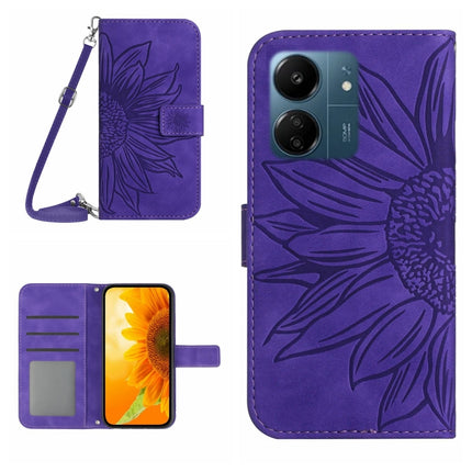 Skin Feel Sun Flower Embossed Flip Leather Phone Case with Lanyard, For Xiaomi 14, For Xiaomi Redmi 13C 4G