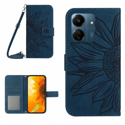 Skin Feel Sun Flower Embossed Flip Leather Phone Case with Lanyard, For Xiaomi 14, For Xiaomi Redmi 13C 4G