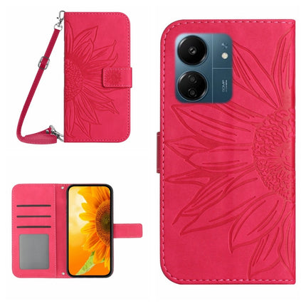 Skin Feel Sun Flower Embossed Flip Leather Phone Case with Lanyard, For Xiaomi 14, For Xiaomi Redmi 13C 4G