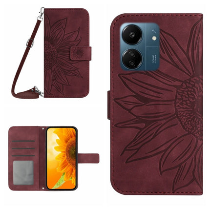 Skin Feel Sun Flower Embossed Flip Leather Phone Case with Lanyard, For Xiaomi 14, For Xiaomi Redmi 13C 4G