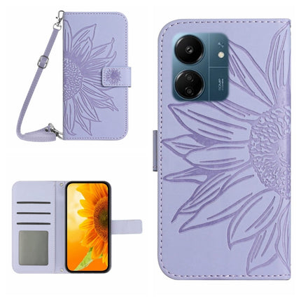 Skin Feel Sun Flower Embossed Flip Leather Phone Case with Lanyard, For Xiaomi 14, For Xiaomi Redmi 13C 4G