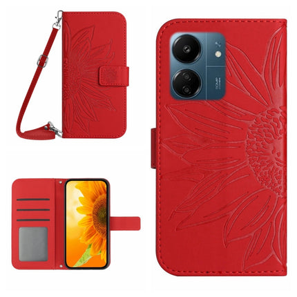 Skin Feel Sun Flower Embossed Flip Leather Phone Case with Lanyard, For Xiaomi 14, For Xiaomi Redmi 13C 4G