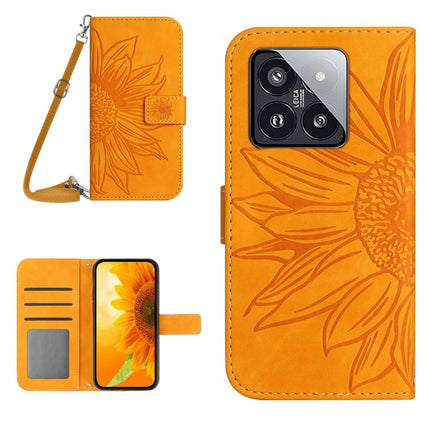 Skin Feel Sun Flower Embossed Flip Leather Phone Case with Lanyard, For Xiaomi 14, For Xiaomi Redmi 13C 4G