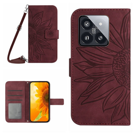 Skin Feel Sun Flower Embossed Flip Leather Phone Case with Lanyard, For Xiaomi 14, For Xiaomi Redmi 13C 4G