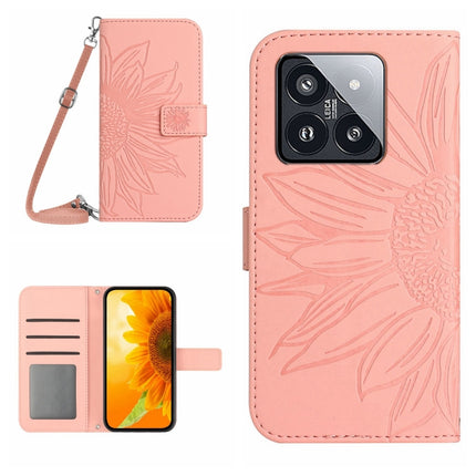 Skin Feel Sun Flower Embossed Flip Leather Phone Case with Lanyard, For Xiaomi 14, For Xiaomi Redmi 13C 4G