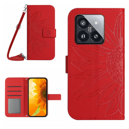Skin Feel Sun Flower Embossed Flip Leather Phone Case with Lanyard, For Xiaomi 14, For Xiaomi Redmi 13C 4G