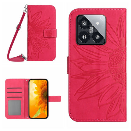 Skin Feel Sun Flower Embossed Flip Leather Phone Case with Lanyard, For Xiaomi 14 Ultra, For Xiaomi 14 Pro