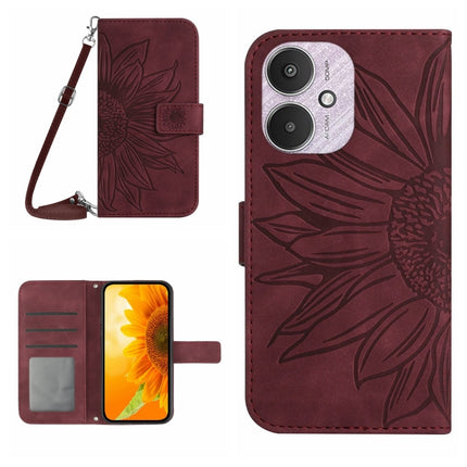 Skin Feel Sun Flower Embossed Flip Leather Phone Case with Lanyard, For Xiaomi Redmi Note 13 4G Global, For Xiaomi Redmi 13C 5G
