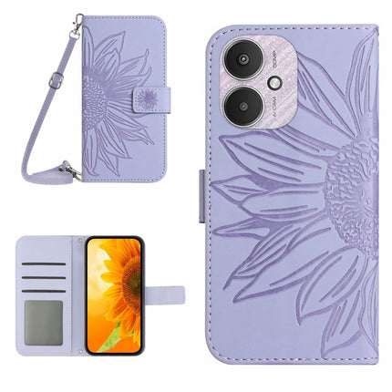 Skin Feel Sun Flower Embossed Flip Leather Phone Case with Lanyard, For Xiaomi Redmi Note 13 4G Global, For Xiaomi Redmi 13C 5G