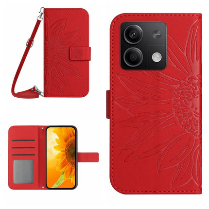Skin Feel Sun Flower Embossed Flip Leather Phone Case with Lanyard, For Xiaomi Redmi Note 13 4G Global, For Xiaomi Redmi 13C 5G