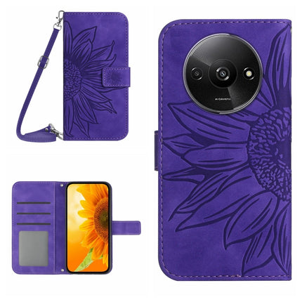 Skin Feel Sun Flower Embossed Flip Leather Phone Case with Lanyard, For Xiaomi Redmi 13 4G Global / 5G Global, For Xiaomi Redmi A3