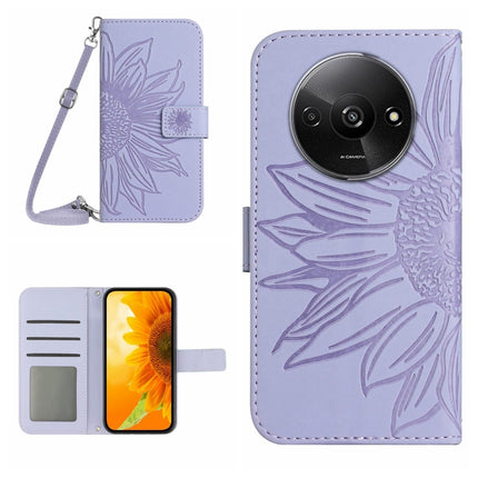Skin Feel Sun Flower Embossed Flip Leather Phone Case with Lanyard, For Xiaomi Redmi 13 4G Global / 5G Global, For Xiaomi Redmi A3