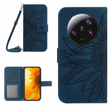 Skin Feel Sun Flower Embossed Flip Leather Phone Case with Lanyard, For Xiaomi 14 Ultra, For Xiaomi 14 Pro