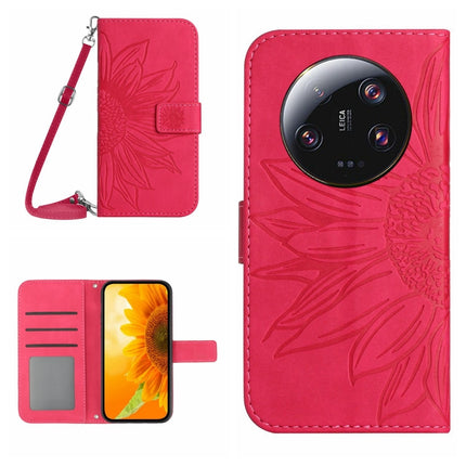 Skin Feel Sun Flower Embossed Flip Leather Phone Case with Lanyard, For Xiaomi 14 Ultra, For Xiaomi 14 Pro