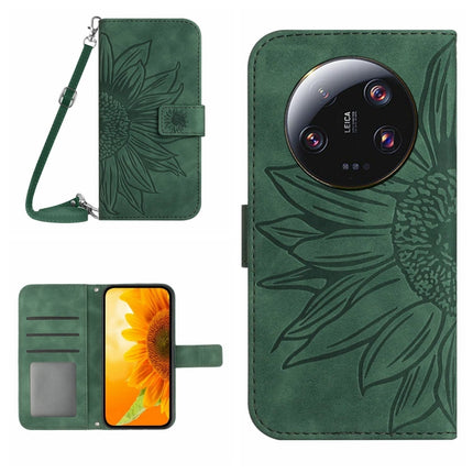 Skin Feel Sun Flower Embossed Flip Leather Phone Case with Lanyard, For Xiaomi 14 Ultra, For Xiaomi 14 Pro