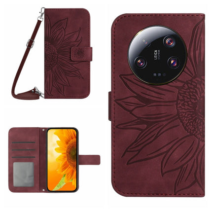 Skin Feel Sun Flower Embossed Flip Leather Phone Case with Lanyard, For Xiaomi 14 Ultra, For Xiaomi 14 Pro