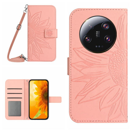 Skin Feel Sun Flower Embossed Flip Leather Phone Case with Lanyard, For Xiaomi 14 Ultra, For Xiaomi 14 Pro