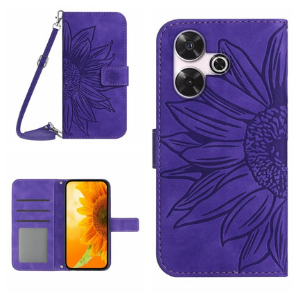 Skin Feel Sun Flower Embossed Flip Leather Phone Case with Lanyard, For Xiaomi Redmi 13 4G Global / 5G Global, For Xiaomi Redmi A3