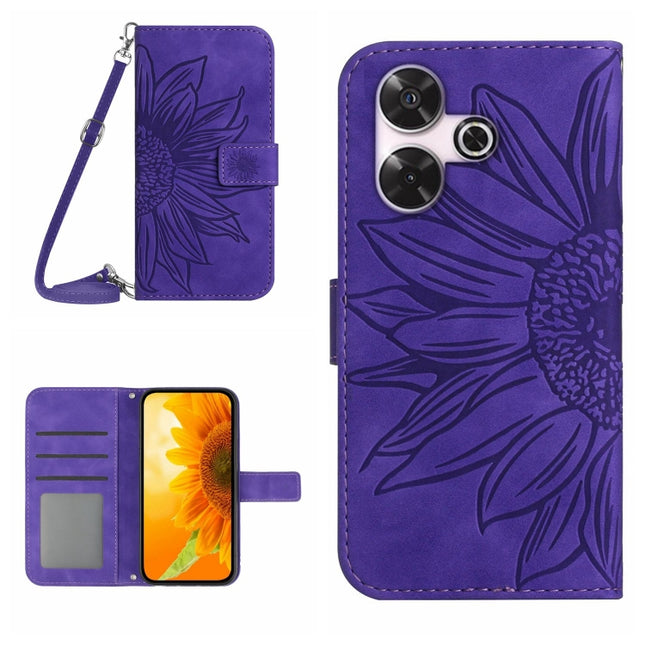 Skin Feel Sun Flower Embossed Flip Leather Phone Case with Lanyard, For Xiaomi Redmi 13 4G Global / 5G Global, For Xiaomi Redmi A3