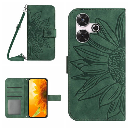 Skin Feel Sun Flower Embossed Flip Leather Phone Case with Lanyard, For Xiaomi Redmi 13 4G Global / 5G Global, For Xiaomi Redmi A3