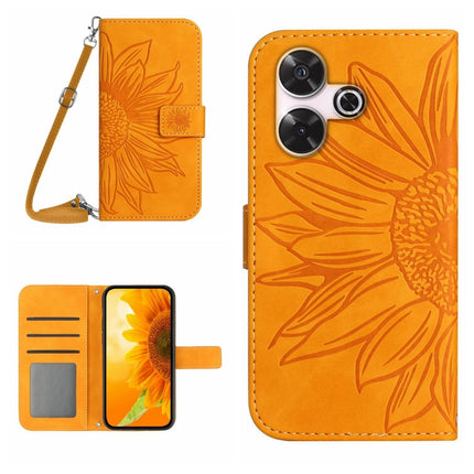 Skin Feel Sun Flower Embossed Flip Leather Phone Case with Lanyard, For Xiaomi Redmi 13 4G Global / 5G Global, For Xiaomi Redmi A3