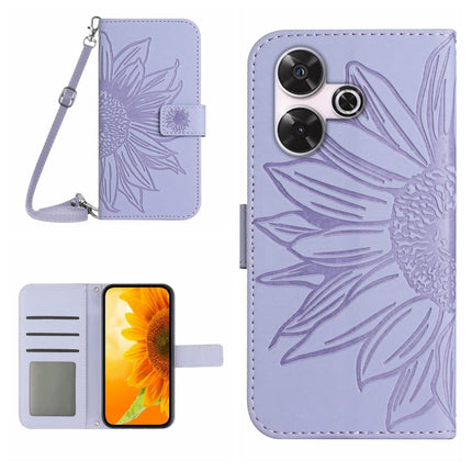 Skin Feel Sun Flower Embossed Flip Leather Phone Case with Lanyard, For Xiaomi Redmi 13 4G Global / 5G Global, For Xiaomi Redmi A3