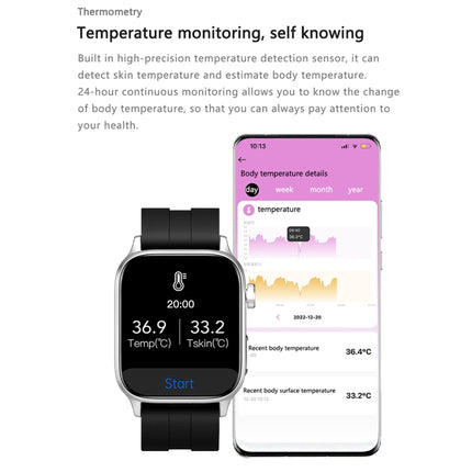GT22 1.85 inch TFT Screen Silicone Band Health Smart Watch, Support Bluetooth Call / Plateau Blood Oxygen / Body Temperature / Arrhythmia / TI Heart Rate Monitoring, Silicone Band (Black), Silicone Band (Black Silver)