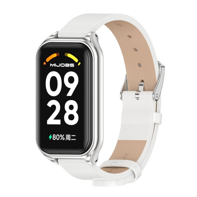 Mijobs Metal Shell Microfiber PU Leather Watch Band, For Xiaomi Smart Band 8 Active / Redmi Band 2