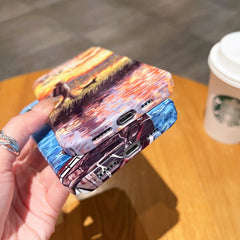 Oil Painting Pattern Glossy PC Phone Case, For iPhone 15 Pro Max, For iPhone 15 Pro, For iPhone 15 Plus, For iPhone 15