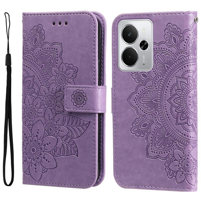 Seven-petal Flowers Embossing Leather Phone Case, For Realme 14 Global, For Realme 14 Pro+ Global, For Realme 14 Pro Global, For Realme GT 7 Pro