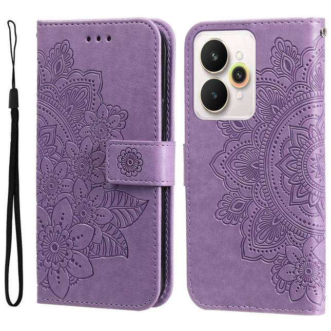 Seven-petal Flowers Embossing Leather Phone Case, For Realme 14 Global, For Realme 14 Pro+ Global, For Realme 14 Pro Global, For Realme GT 7 Pro