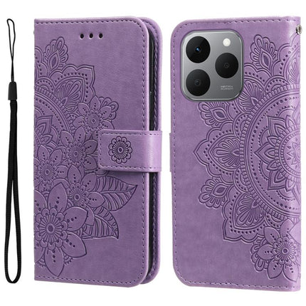 Seven-petal Flowers Embossing Leather Phone Case, For Realme 15x 5G India / Realme C85 5G, For Realme C85 Pro 4G, For Realme 15T 5G, For Realme Narzo 80 Lite 4G / C71 India