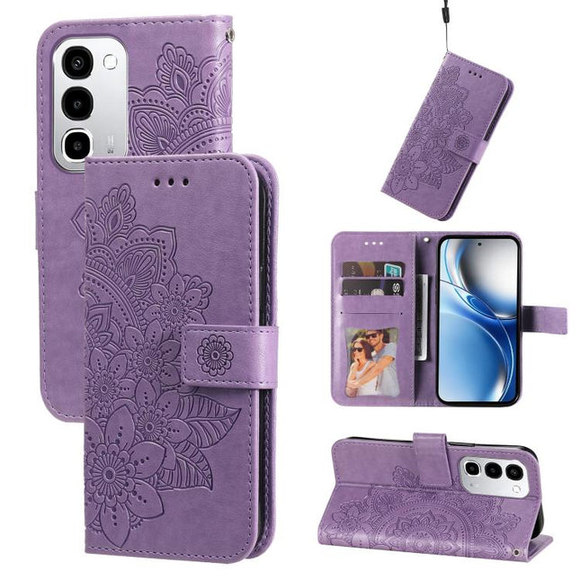 Seven-petal Flowers Embossing Leather Phone Case, For Realme 16 Pro+ 5G, For Realme 16 Pro 5G, For Realme 15x 5G India / Realme C85 5G, For Realme C85 Pro 4G