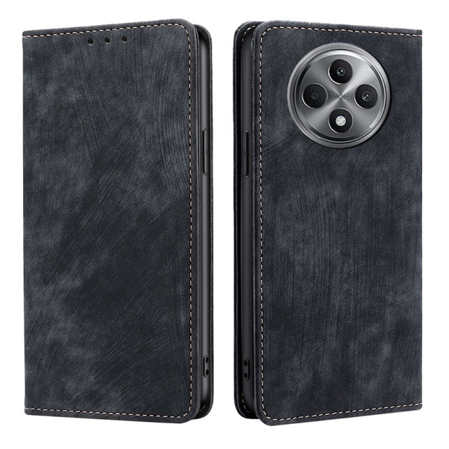 RFID Anti-theft Brush Magnetic Leather Phone Case, For OPPO Reno12 F 5G, For OPPO A3 Pro 5G India, For OPPO Reno12 5G Global, For OPPO A60 4G Global