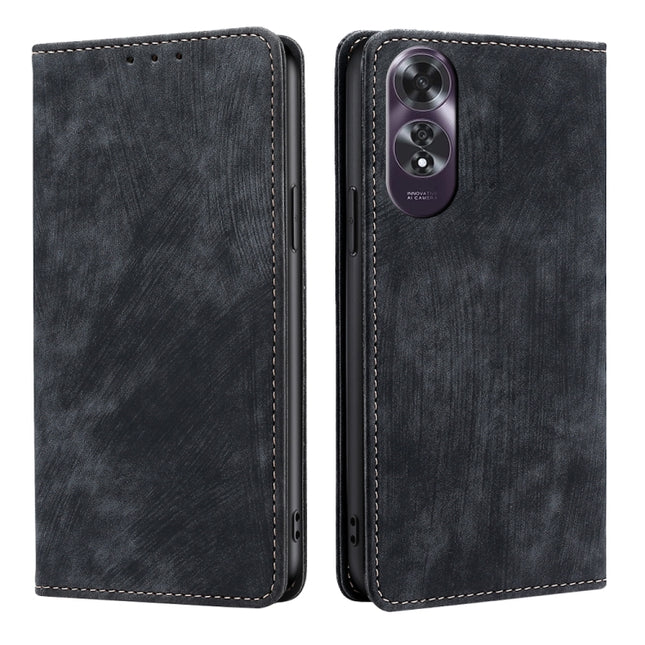 RFID Anti-theft Brush Magnetic Leather Phone Case, For OPPO Reno12 F 5G, For OPPO A3 Pro 5G India, For OPPO Reno12 5G Global, For OPPO A60 4G Global