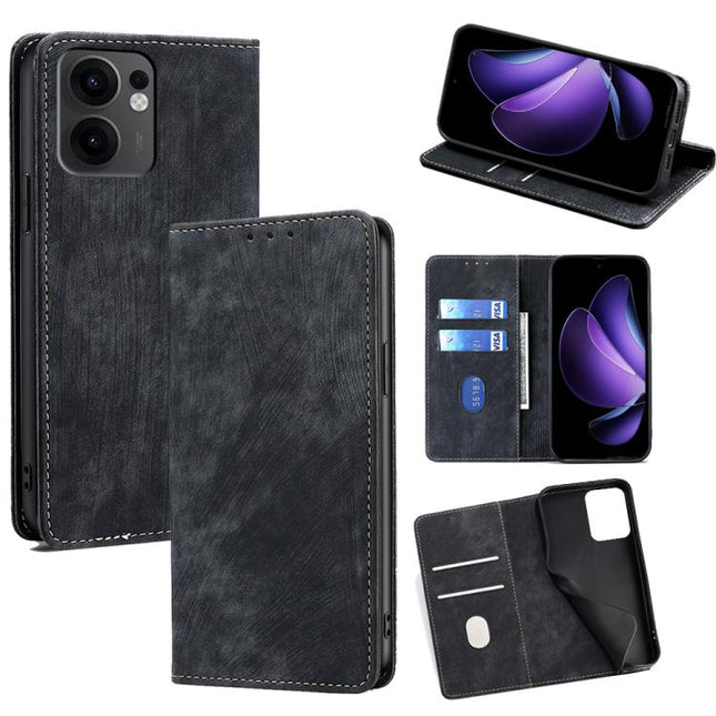 RFID Anti-theft Brush Magnetic Leather Phone Case, For OPPO Reno13 F 5G / 4G, For OPPO A3 5G India, For OPPO Reno12 F 5G, For OPPO A3 Pro 5G India