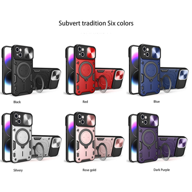 CD Texture Sliding Camshield Magnetic Holder Phone Case, For iPhone 15, For iPhone 14 Plus, For iPhone 14, For iPhone 14 Pro