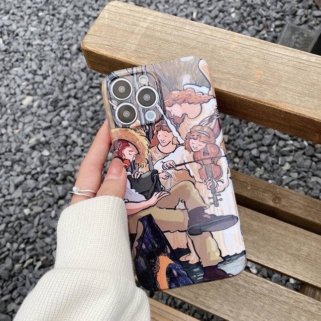 Oil Painting Pattern Glossy PC Phone Case, For iPhone 15 Pro Max, For iPhone 15 Pro, For iPhone 15 Plus, For iPhone 15, For iPhone 14 Plus, For iPhone 14