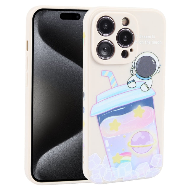 Milk Tea Astronaut Pattern Liquid Silicone Phone Case, For iPhone 15 Pro Max, For iPhone 15 Pro, For iPhone 15 Plus, For iPhone 15, For iPhone 14 Plus, For iPhone 14, For iPhone 14 Pro, For iPhone 14 Pro Max, For iPhone SE 2022 / SE 2020 / 8 / 7�������...