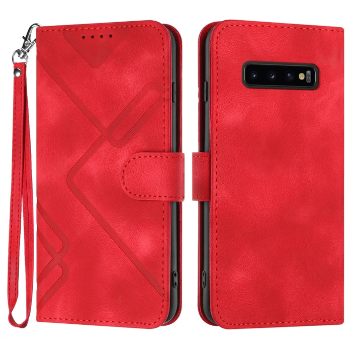 Line Pattern Skin Feel Leather Phone Case, For Samsung Galaxy S10+, For Samsung Galaxy S10, For Samsung Galaxy Note9, For Samsung Galaxy A6 2018