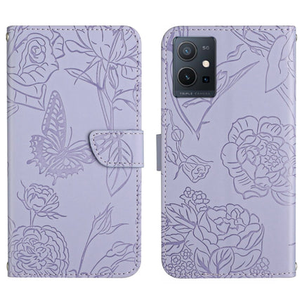 HT03 Skin Feel Butterfly Embossed Flip Leather Phone Case, For vivo Y55S 5G 2023 / Y55 5G / T1 5G, For vivo Y22 4G Global / Y35 4G Global