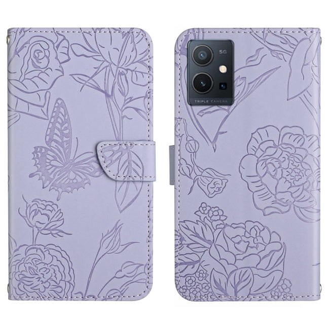 HT03 Skin Feel Butterfly Embossed Flip Leather Phone Case, For vivo Y55S 5G 2023 / Y55 5G / T1 5G, For vivo Y22 4G Global / Y35 4G Global