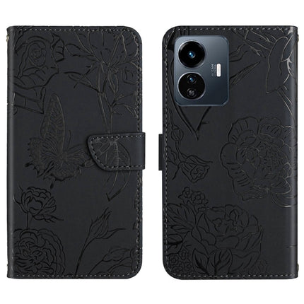HT03 Skin Feel Butterfly Embossed Flip Leather Phone Case, For vivo Y55S 5G 2023 / Y55 5G / T1 5G, For vivo Y22 4G Global / Y35 4G Global