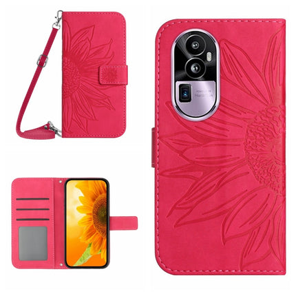 Skin Feel Sun Flower Embossed Flip Leather Phone Case with Lanyard, For OPPO Reno10 Pro+, For OPPO Reno10 Pro China, For OPPO Reno10 China