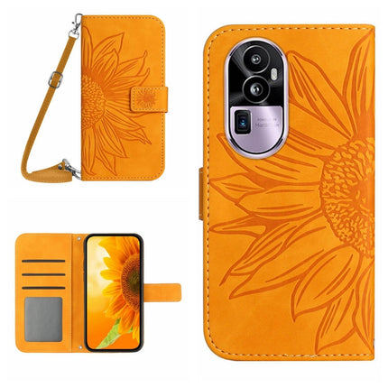 Skin Feel Sun Flower Embossed Flip Leather Phone Case with Lanyard, For OPPO Reno10 Pro+, For OPPO Reno10 Pro China, For OPPO Reno10 China