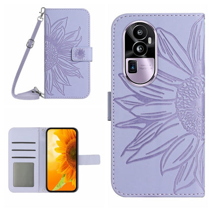 Skin Feel Sun Flower Embossed Flip Leather Phone Case with Lanyard, For OPPO Reno10 Pro+, For OPPO Reno10 Pro China, For OPPO Reno10 China