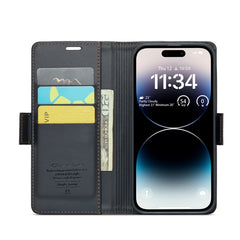 CaseMe 023 Butterfly Buckle Litchi Texture RFID Anti-theft Leather Phone Case, For iPhone 14 Pro, For iPhone 14 Pro Max, For iPhone 15, For iPhone 13, For iPhone 13 mini